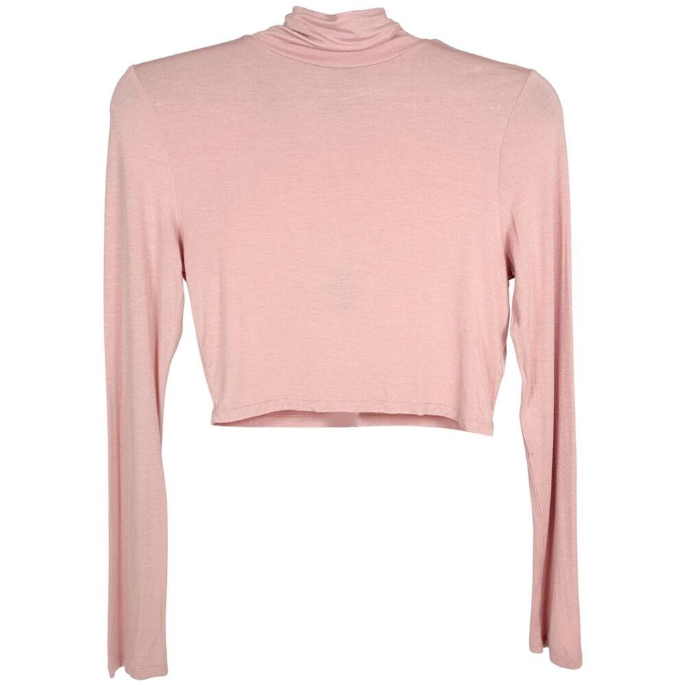 Double Zero‎ Womens Medium Mock Neck Dusty Rose Long Sleeve Cropped Stretch Top